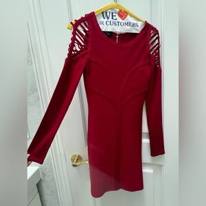 NWT Bebe Red Bandage Bodycon Dress Cold Shoulder Size  XS